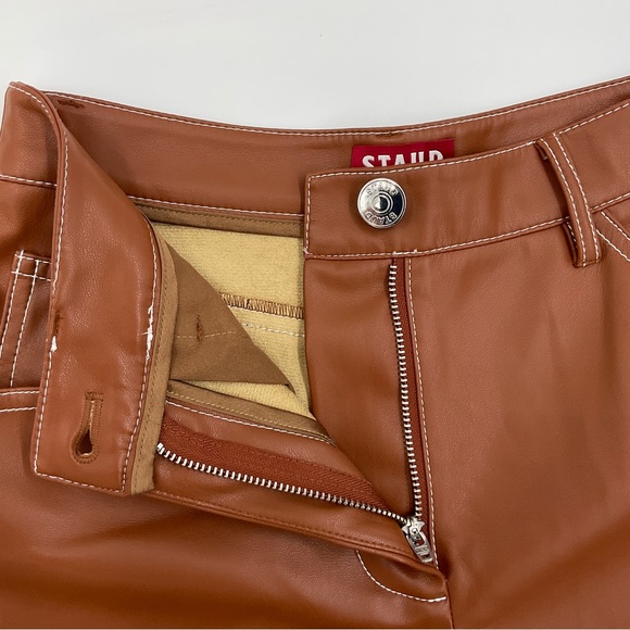 Staud NWOT Cropped Domino Vegan Leather Wide Leg Pant in Whiskey Size 0 - Picture 9 of 16